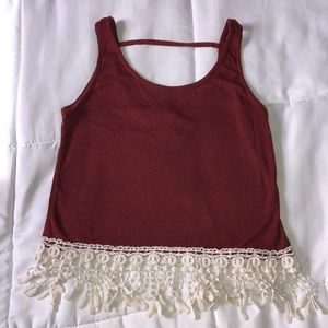 maroon cropped tank top with fringe, XS